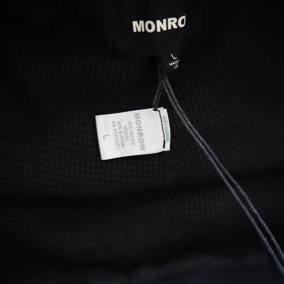 Monrow 119412 Women's Sz Large Black Waffle-Knit Jogger Sweatpants - Picture 3 of 11